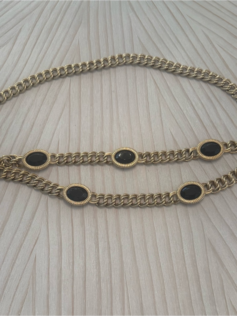Gold Chain Belt with Black Oval Accents